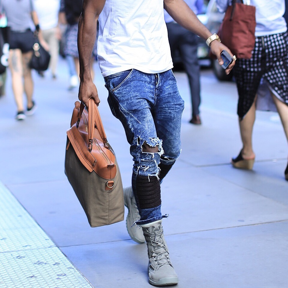 Stretch raw denim jeans